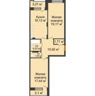 2 комнатная квартира 74,57 м² в ЖК Суворов-Сити, дом 2 очередь секция 1-5 - планировка