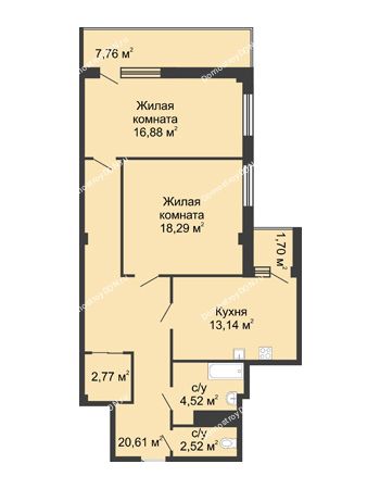 2 комнатная квартира 79,7 м² в  ЖК РИИЖТский Уют, дом Секция 1-2