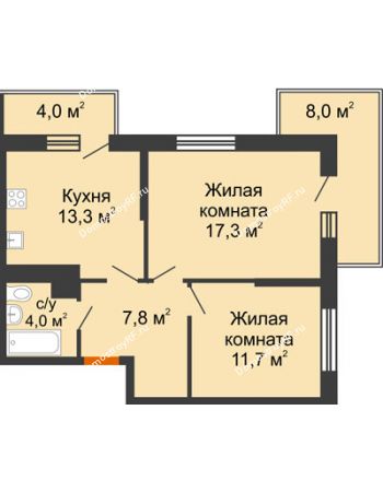 2 комнатная квартира 54,1 м² в ЖК Отражение, дом Литер 1.2