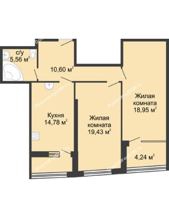 2 комнатная квартира 82,36 м² - ЖК Адмирал