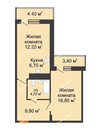 2 комнатная квартира 53,2 м² в ЖК Статус, дом 5,6 секция
