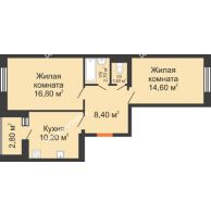2 комнатная квартира 55,5 м² в ЖК Вересаево, дом Литер 15/2 - планировка