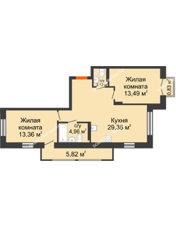 2 комнатная квартира 65,28 м² - ЖК Шаляпин