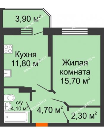 1 комнатная квартира 39,8 м² в ЖК Звездный-2, дом № 2