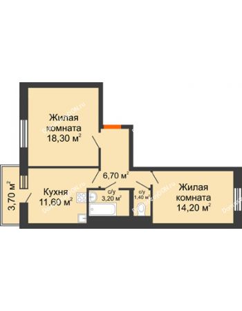 2 комнатная квартира 44,5 м² в ЖК 5 Элемент (Пятый Элемент), дом Корпус 5-4