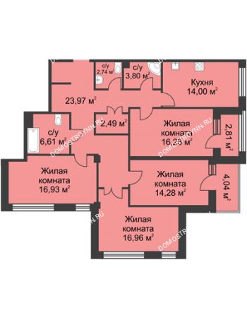 4 комнатная квартира 124,1 м² в ЖК Премиум, дом №1