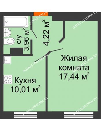 1 комнатная квартира 35,63 м² - ЖК Зеленый берег Life