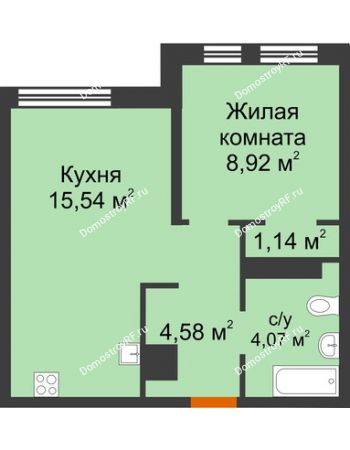 2 комнатная квартира 34,25 м² в ЖК Сердце Сибири, дом № 76, квартал Геологов (ГП-2)
