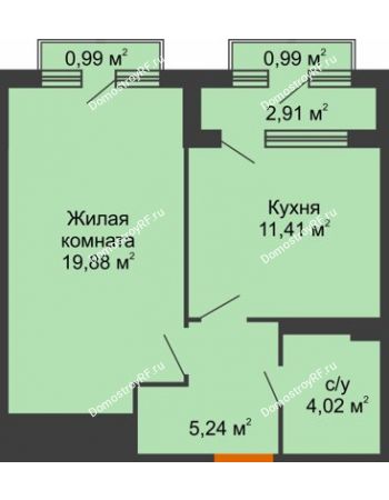 1 комнатная квартира 42,61 м² - ЖК Гран-При