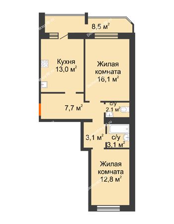 2 комнатная квартира 66,4 м² в ЖК Острова, дом 4 этап (второе пятно застройки)