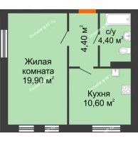 1 комнатная квартира 39,3 м² в ЖК Куйбышев, дом № 4 - планировка