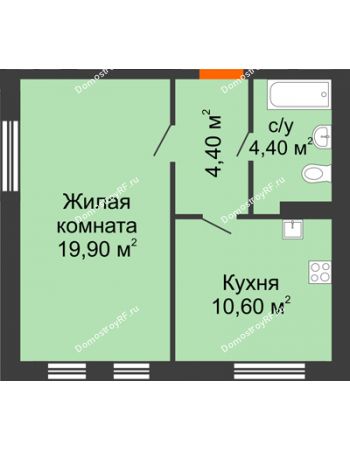 1 комнатная квартира 39,3 м² в ЖК Куйбышев, дом № 4