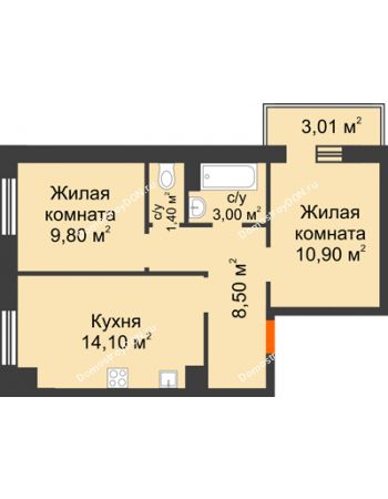 2 комнатная квартира 48,8 м² в Микрорайон Прибрежный, дом № 8