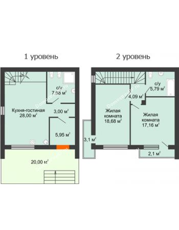 2 комнатная квартира 91 м² в КП Панорама, дом Гангутская, 18 (таунхаусы 115м2 и 91м2)