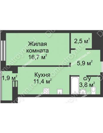1 комнатная квартира 42,2 м² - ЖК Дом на Иванова