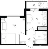 1 комнатная квартира 31,5 м² в ЖК Левенцовка парк, дом Корпус 8-10.2 - планировка