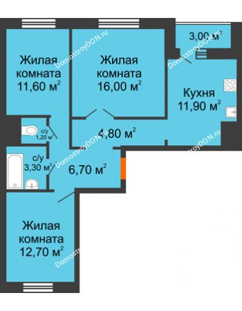 3 комнатная квартира 69,7 м² в ЖК Левенцовка парк, дом Корпус 8-5