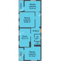 3 комнатная квартира 93,77 м² в ЖК Сокол, дом 4 очередь секция 5-6-7 - планировка