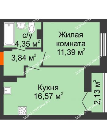 1 комнатная квартира 37,22 м² - ЖК КМ Флагман