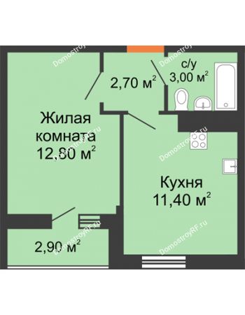 1 комнатная квартира 29,9 м² в ЖК Грани, дом Литер 3