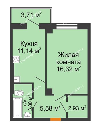 1 комнатная квартира 40,88 м² в ЖК Сокол Градъ, дом Литер 7