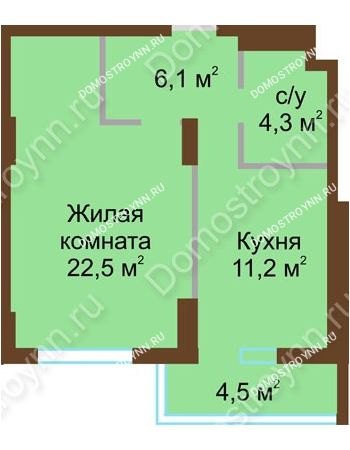 1 комнатная квартира 48,6 м² - ЖК Подкова Сормовская