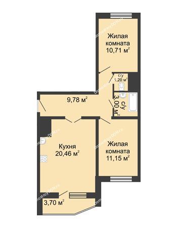 2 комнатная квартира 58,15 м² в ЖК Французский квартал, дом Корпус 6-11