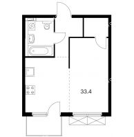 1 комнатная квартира 33,4 м² в ЖК Савин парк, дом корпус 3 - планировка