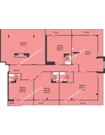 4 комнатная квартира 271,4 м² в ЖК SkyPark (Скайпарк), дом Литер 1, корпус 2, 1 этап