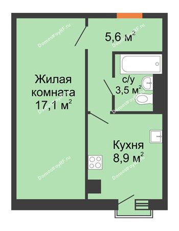 1 комнатная квартира 35,1 м² - ЖК Акварель