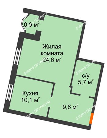 1 комнатная квартира 50,9 м² - ЖД по ул. Варварская