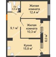 2 комнатная квартира 53,8 м² в ЖК Самолет, дом 4 очередь - Литер 22 - планировка