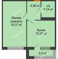 1 комнатная квартира 42,28 м², ЖК Гран-При - планировка