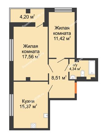 2 комнатная квартира 60,2 м² - ЖК Дом на 14-й Линии