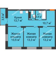 3 комнатная квартира 71,1 м² в ЖК Заречье, дом №1, секция 2 - планировка