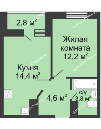 1 комнатная квартира 36,4 м² в ЖК Цветы, дом № 10