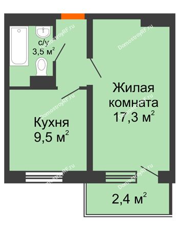 1 комнатная квартира 35,6 м² - ЖД Подзолкова