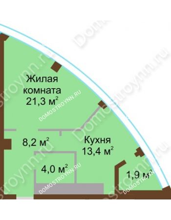 1 комнатная квартира 48,8 м² в ЖК Монолит, дом № 89, корп. 1, 2