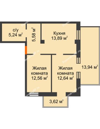 2 комнатная квартира 55,18 м² - КД Smolenskaya 18 (Смоленская 18)