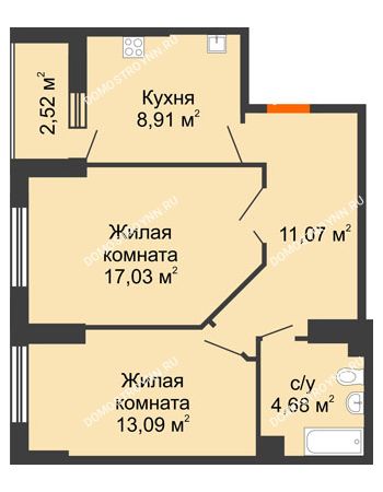2 комнатная квартира 56,04 м² - ЖК Орбита