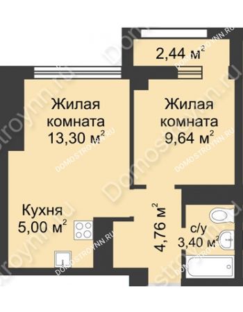 2 комнатная квартира 37,32 м² - ЖК Каскад на Сусловой