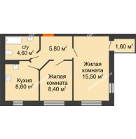 2 комнатная квартира 44,5 м² в ЖК Куйбышев, дом № 4 - планировка