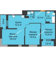 3 комнатная квартира 73,2 м² в ЖК Самолет, дом 4 очередь - Литер 22 - планировка