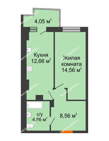 1 комнатная квартира 41,86 м² в ЖК Сердце Ростова 2, дом Литер 8