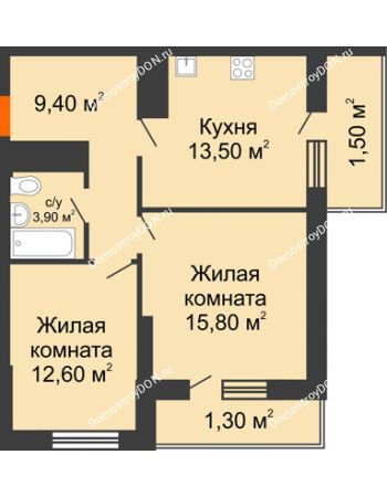 2 комнатная квартира 58,1 м² - ЖК Клубный дом на Мечникова