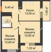 2 комнатная квартира 58,1 м², ЖК Клубный дом на Мечникова - планировка