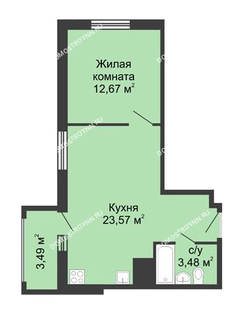 1 комнатная квартира 43,2 м² в ЖК Красная поляна, дом №3