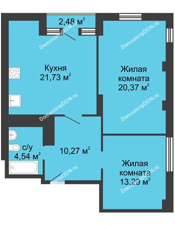 3 комнатная квартира 72,52 м² в ЖК Военвед-Сити, дом № 2