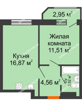 1 комнатная квартира 39,41 м² в ЖК Город времени, дом № 18