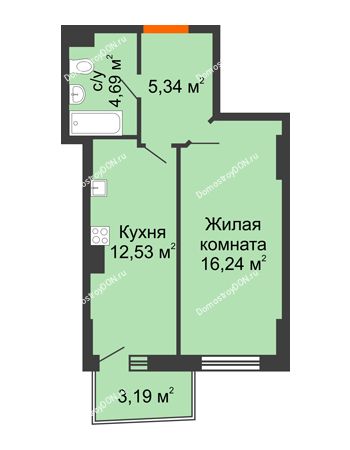 1 комнатная квартира 39,76 м² в ЖК Сердце Ростова 2, дом Литер 2